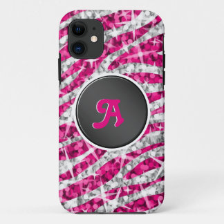 Glitz Zebra Pink monogram iPhone black Case-Mate iPhone Case