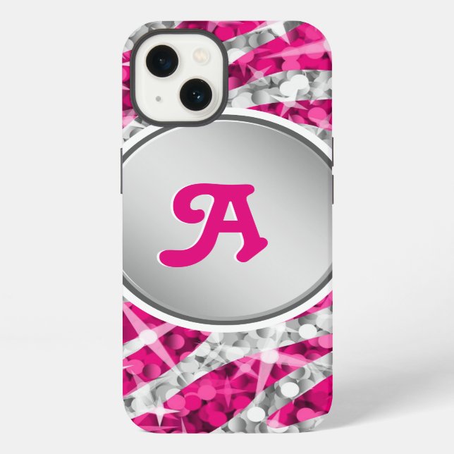 Glitz Zebra Pink print monogram silver iPhone Case (Back)