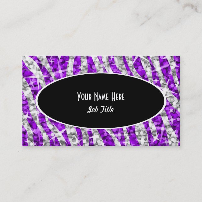 Glitz Zebra Purple Black Oval business card (Front)