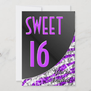 Glitz Zebra Purple curve "Sweet 16" invitation