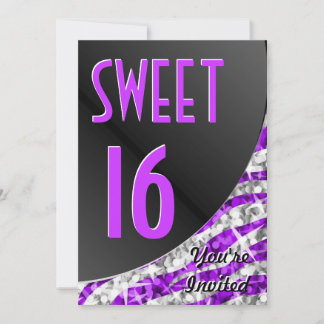 Glitz Zebra Purple curve "Sweet 16" invitation