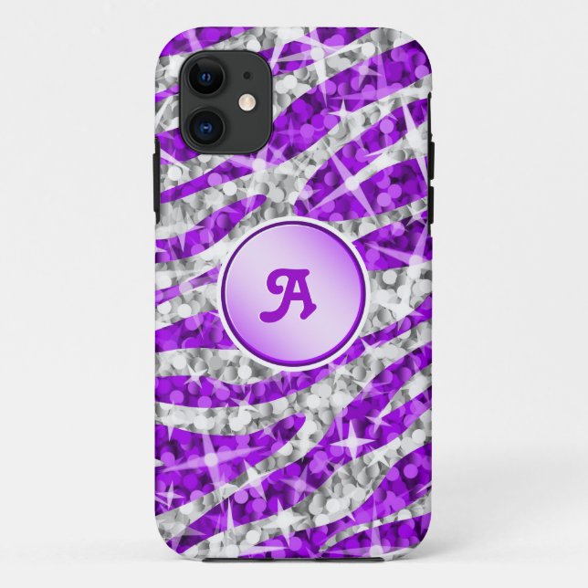 Glitz Zebra Purple monogram iPhone case purple (Back)