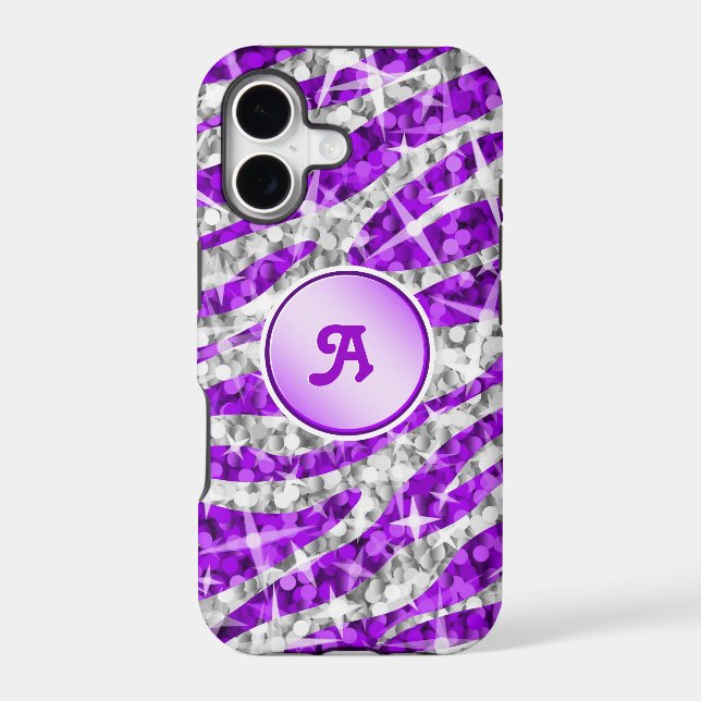 Glitz Zebra Purple monogram iPhone case purple (Back)