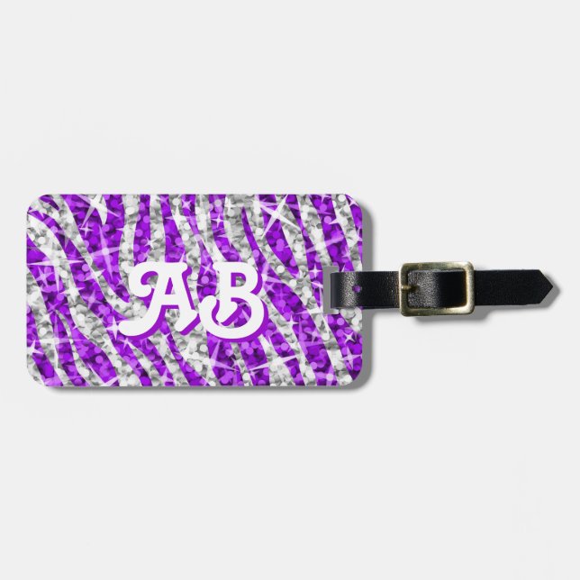 Glitz Zebra Purple monogram  luggage tag (Front Horizontal)