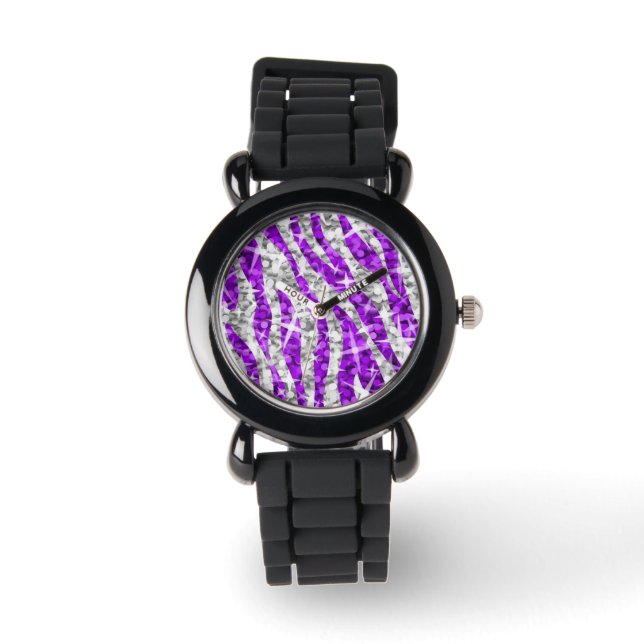 Glitz Zebra Purple print watch (Front)