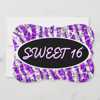 Glitz Zebra Purple 'Sweet 16' black oval bracket Invitation