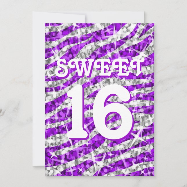 Glitz Zebra Purple 'Sweet 16' invitation (Front)