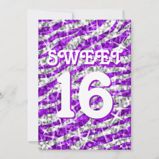 Glitz Zebra Purple 'Sweet 16' invitation