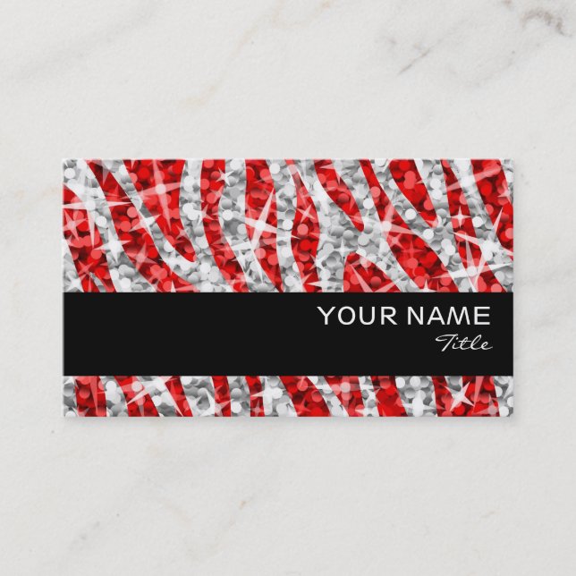 Glitz Zebra Red  business card black stripe (Front)