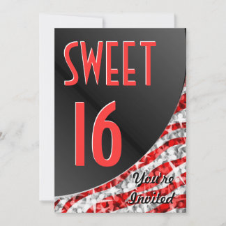 Glitz Zebra Red curve "Sweet 16" invitation