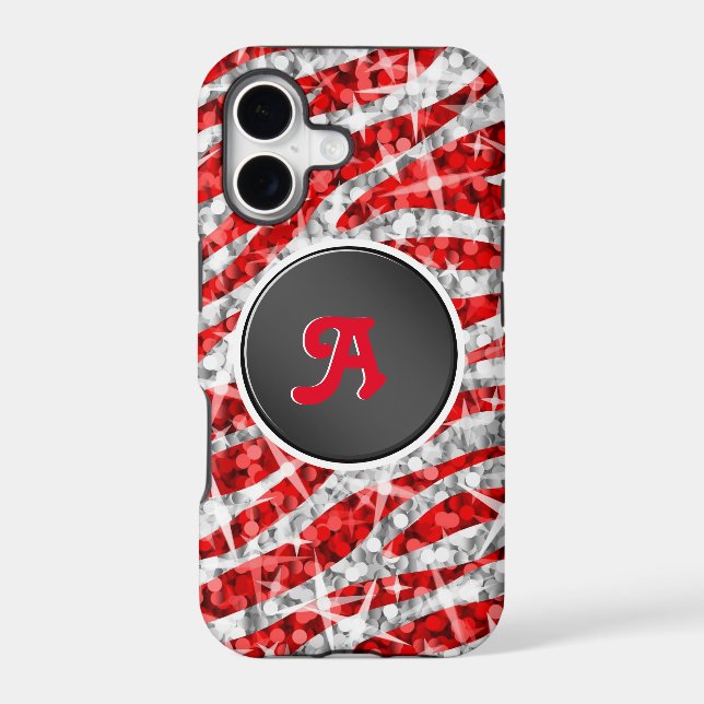 Glitz Zebra Red monogram iPhone black (Back)