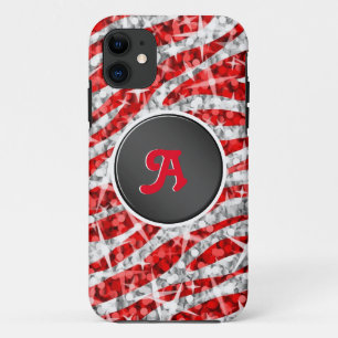 Glitz Zebra Red monogram iPhone black 11 Case
