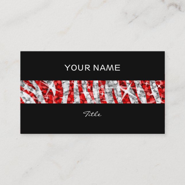 Glitz Zebra Red stripe black back Business Card (Front)