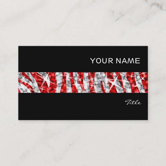 Glitz Zebra Red stripe business card black (Front)