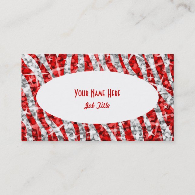 Glitz Zebra Red white oval business card (Front)