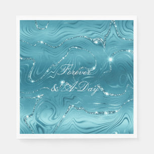 Glitzy Aqua Blue Wedding Napkin
