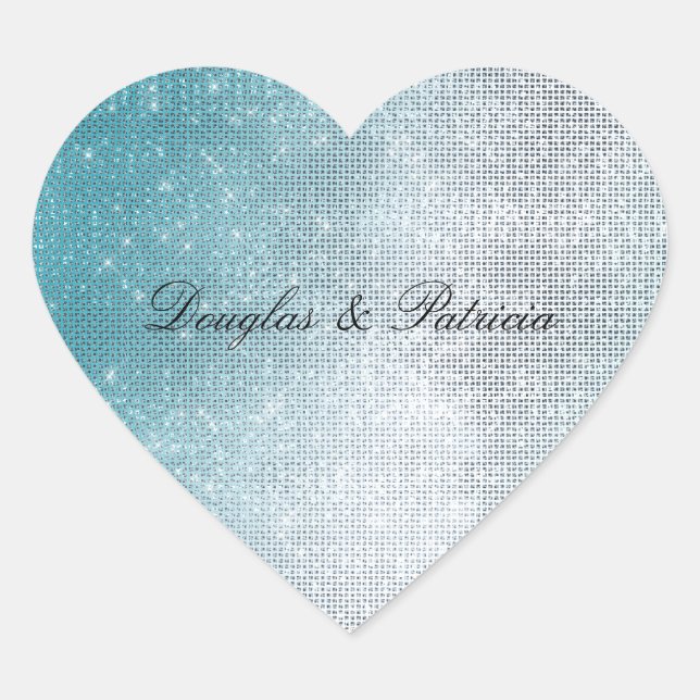 Glitzy Aqua Ombre Sparkle Heart Sticker (Front)