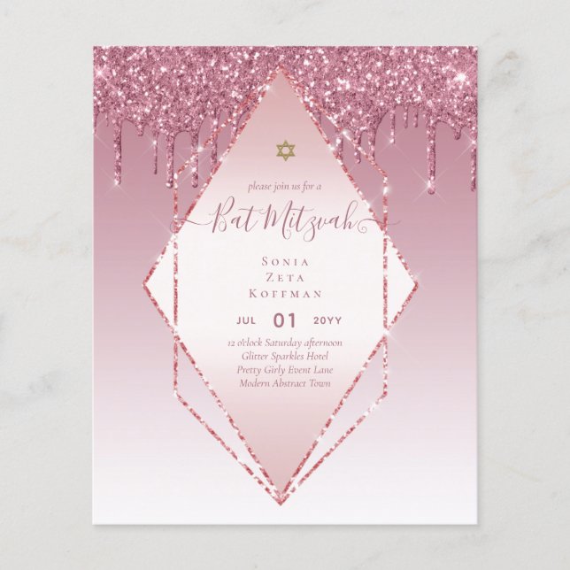 Glitzy BAT MITZVAH Invites Glitter Sparkles Modern Flyer (Front)
