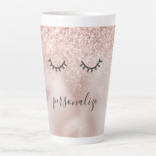 Glitzy Black Eyelashes Blush Pink Glitter    Latte Mug