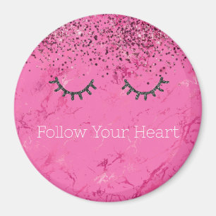 Glitzy Black Eyelashes Pink Marble Glitter Magnet