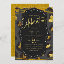 Glitzy Black Gold Bridal Shower Theme Invitations
