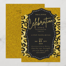Glitzy Black Gold Bridal Shower Theme Invitations