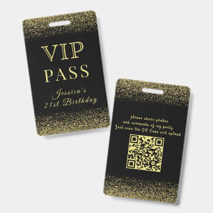 Glitzy Black & Gold VIP Birthday Pass ID Badge
