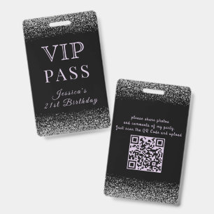 Glitzy Black & Lilac VIP Birthday Pass ID Badge