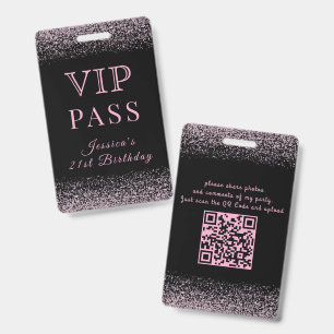 Glitzy Black & Pink VIP Birthday Pass ID Badge