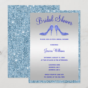 Glitzy Blue Sequins & Stilettos Bridal Shower Invitation