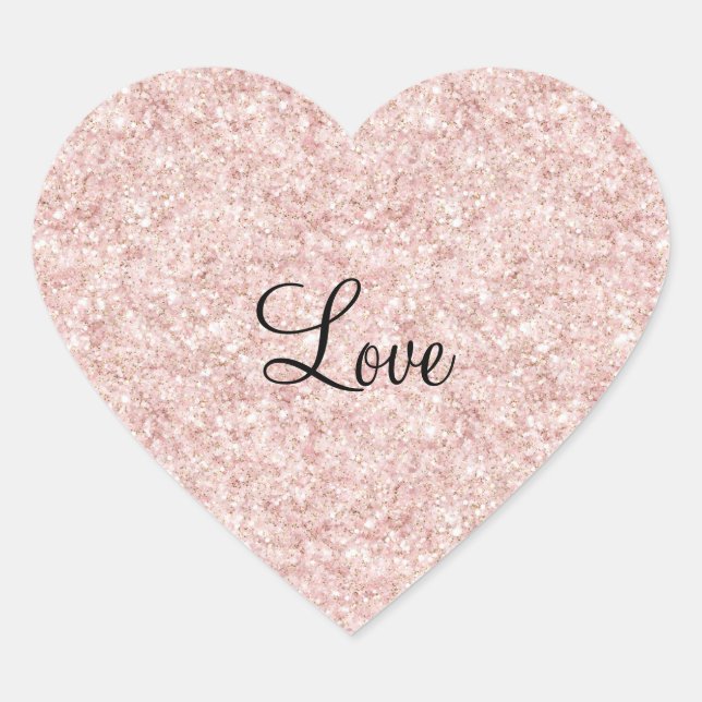 Glitzy Blush Pink Glitter Love Heart Sticker (Front)