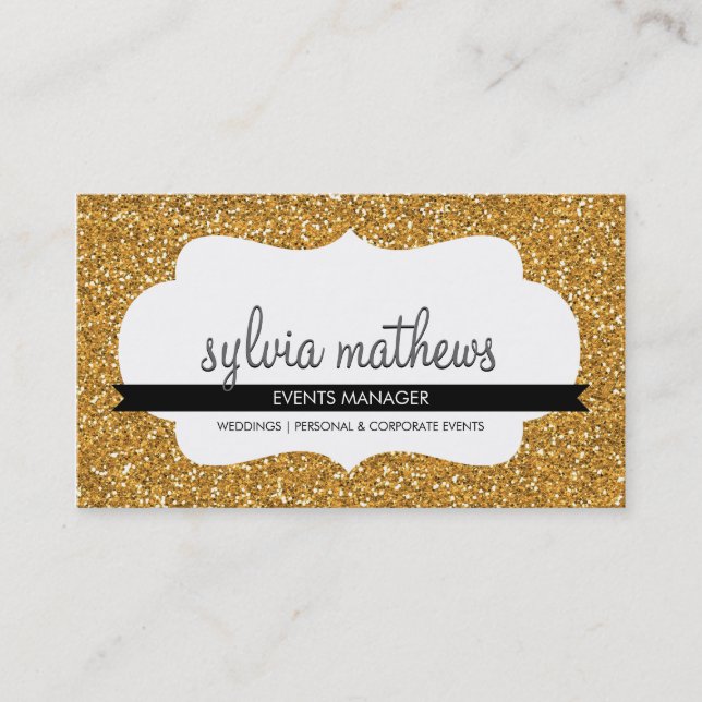 GLITZY BUSINESS CARD sparkly glitter rich gold (Front)