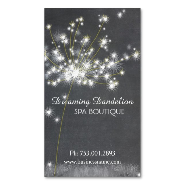 Glitzy Chalkboard Dandelion Magnetic Business Card (Front Vertical)