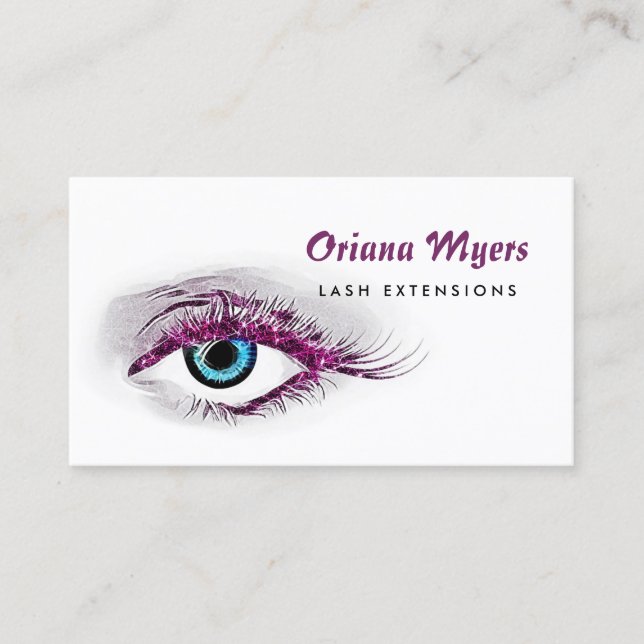 Glitzy Cosmetology Purple Lashes Eylash Extensions Business Card (Front)