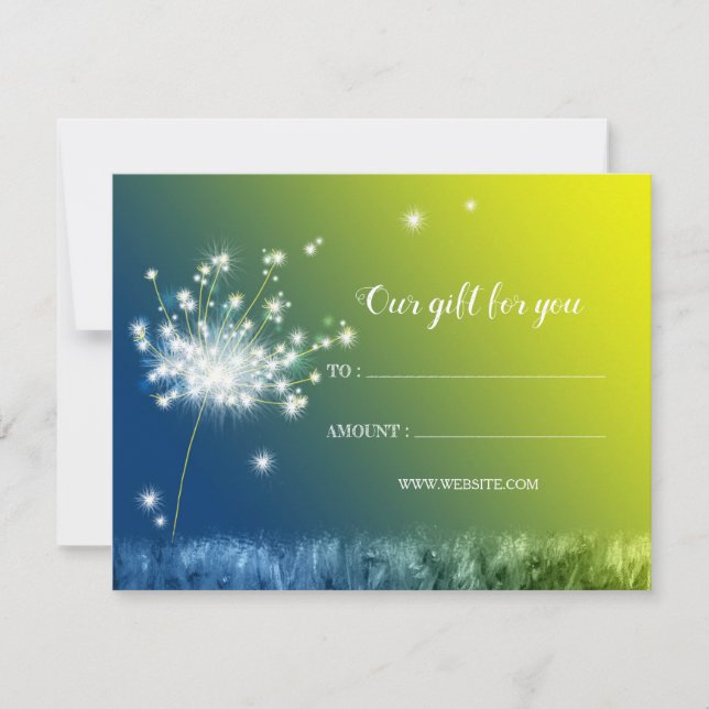 Glitzy Dandelion Business Gift Certificates (Front)