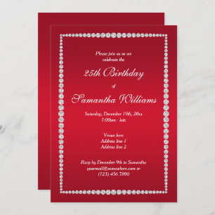 Glitzy Diamond Frame & Ruby Red Birthday Invitation