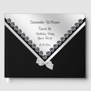 Glitzy Diamonds & Silver Bow Sweet 16 Guest Book