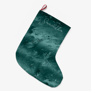 Glitzy Emerald Green Ombre Marble Personalised Large Christmas Stocking