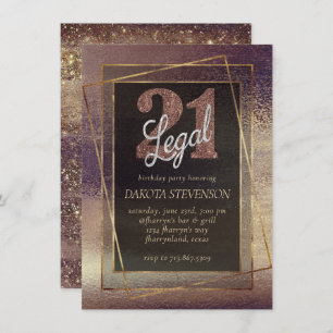 Glitzy Foil Golden Bronze Copper 21 and Legal Invitation