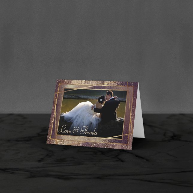 Glitzy Foil | Golden Bronze Copper Faux Glam Photo Thank You Card (Creator Uploaded)