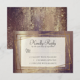 Glitzy Foil   Golden Bronze Copper Faux Sparkle RSVP Card