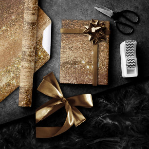 Glitzy Foil   Golden Bronze Copper Faux Sparkle Wrapping Paper