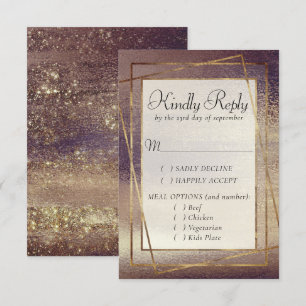 Glitzy Foil   Golden Bronze Copper Sparkle Entree RSVP Card