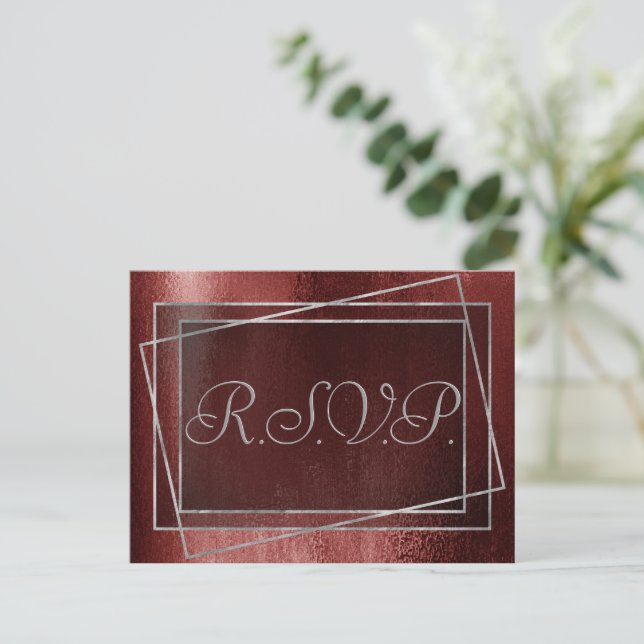 Glitzy Foil | Henna Crimson Red Faux Glitter RSVP Invitation Postcard (Standing Front)