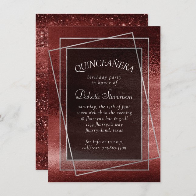 Glitzy Foil | Henna Crimson Red Glitter Birthday Invitation (Front/Back)