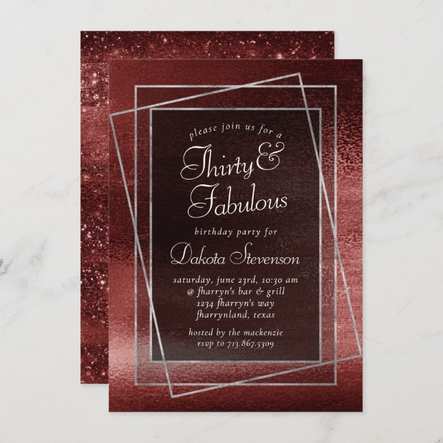 Glitzy Foil | Henna Crimson Red Glitter Birthday Invitation (Front/Back)