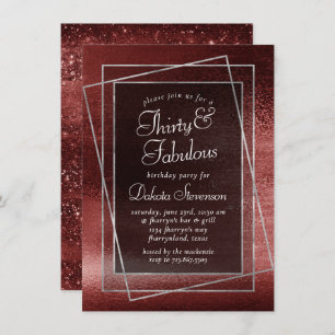 Glitzy Foil   Henna Crimson Red Glitter Birthday Invitation