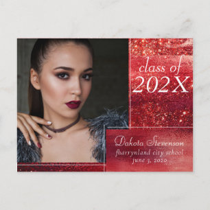 Glitzy Foil   Henna Crimson Red Photo Thank You Postcard