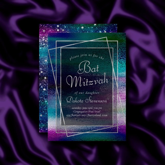 Glitzy Foil | Holographic Dark Ombre Bat Mitzvah Invitation (Creator Uploaded)