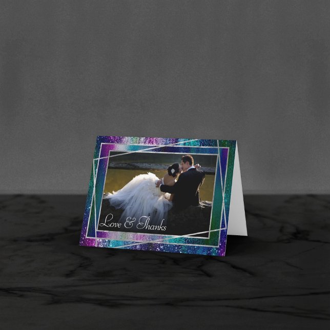 Glitzy Foil | Holographic Iridescent Ombre Photo Thank You Card (Creator Uploaded)